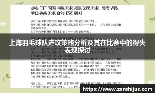 上海羽毛球队进攻策略分析及其在比赛中的得失表现探讨